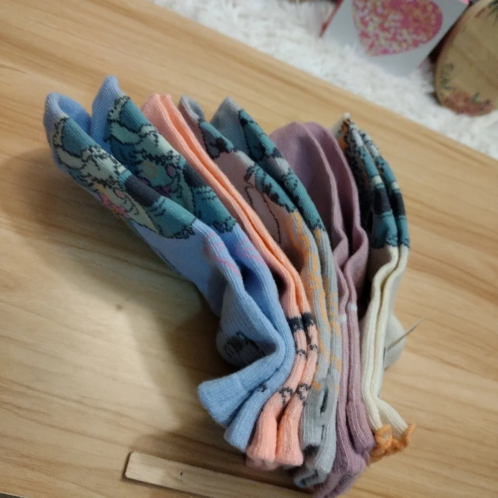 Disney Stitch Multi-Pack 5 Pairs Mid Crews Girl Shoe Size 7.5-3.5 🆕